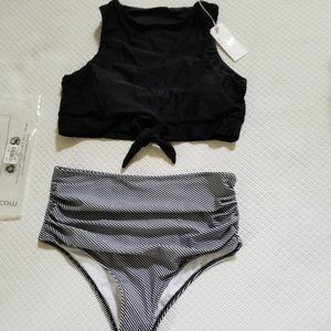 Knot Front High Waist Bikini Set Sz L